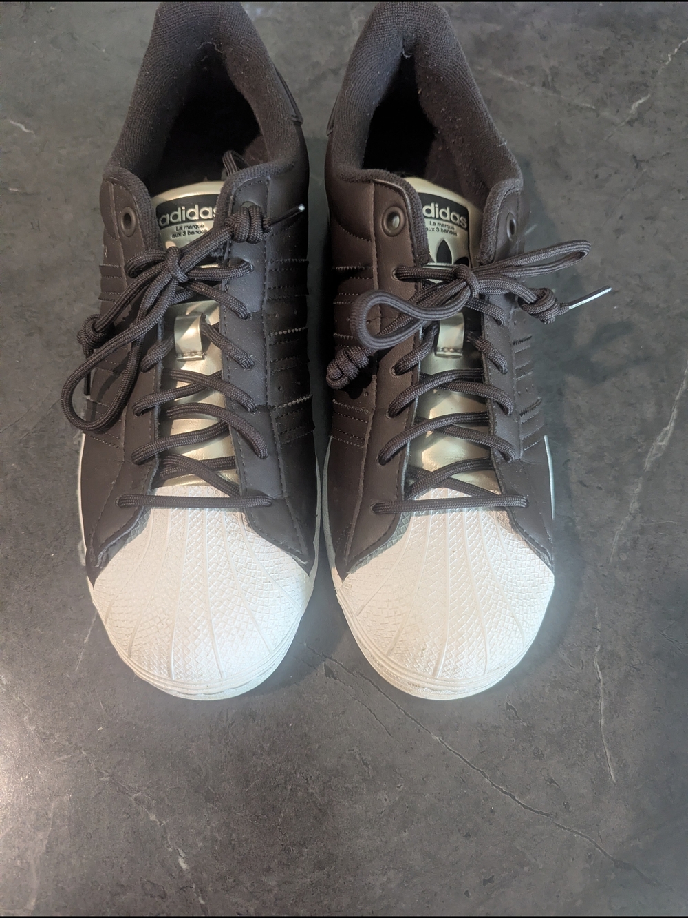 Like New,Adidas Women's Dark Brown, With Gold Accent Superstar Casual Sneakers
